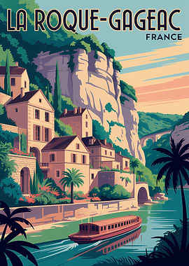 La Roque-Gageac Vintage Travel Poster