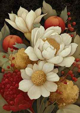 Ornate Floral Arrangement with Fruit