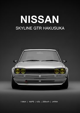 silver Nissan Skyline GT-R Hakusuka Poster