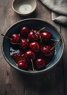 Cherries in a Blue Bowl