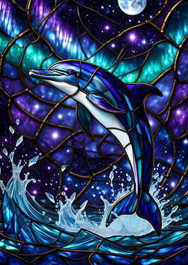 Stained Glass Dolphin in Space