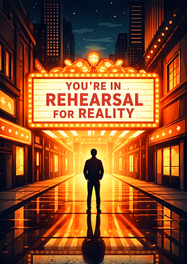 Man standing in front of theater marquee
