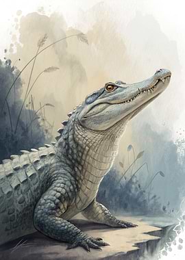 Alligator in a Swampy Landscape