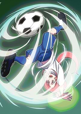 Anime soccer player performing a bicycle kick