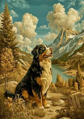 Bernese Mountain Dog in a Mountain Landscape