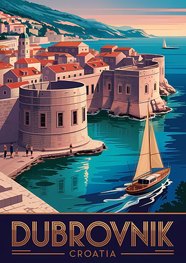 Dubrovnik, Croatia Vintage Travel Poster