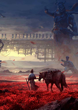 Warrior and Horse in Red Field