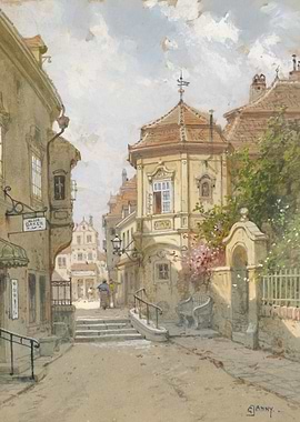 European Street Scene with Architecture