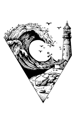 Wave Crashing Near Lighthouse