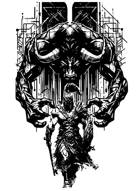Warrior Facing a Demonic Bull
