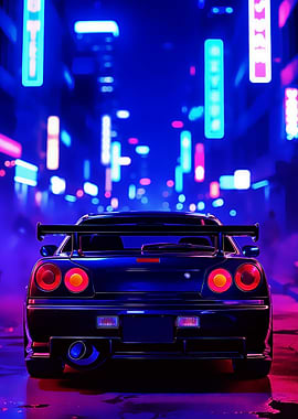 Cyberpunk Car in Neon City