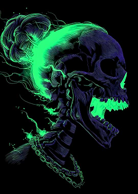 Glowing Skull with Fiery Hair