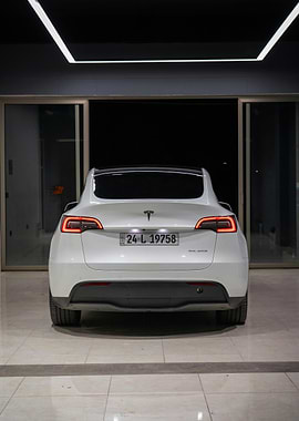 White Tesla Model Y Rear View