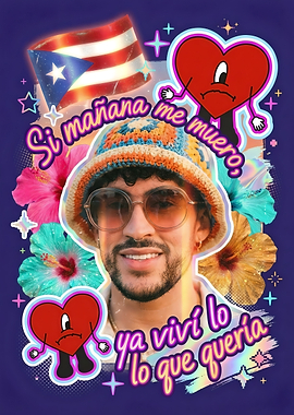 Bad Bunny Puerto Rico Flag Heart Art