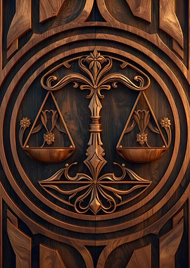 Ornate Scales of Justice Wood Carving