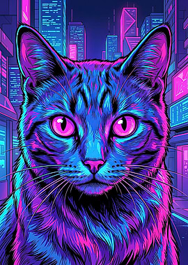 Cyberpunk Cat in Neon City
