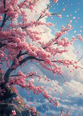 Cherry Blossoms Falling in the Wind