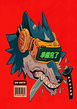 Cyberpunk Wolf with Katana