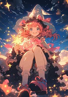 Anime Witch Girl with Star Wand