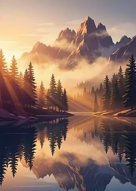 Misty Mountain Lake Sunrise