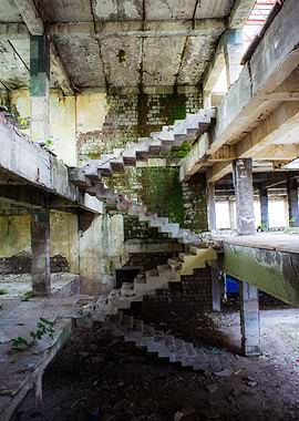 Abandoned building with crumbling stairs