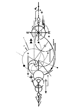Geometric Compass and Spiral Tattoo Design
