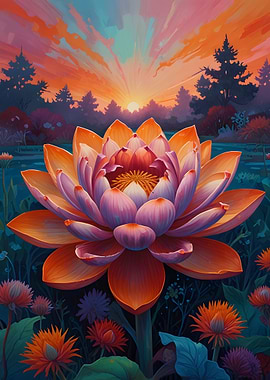 Vibrant Lotus Flower at Sunset