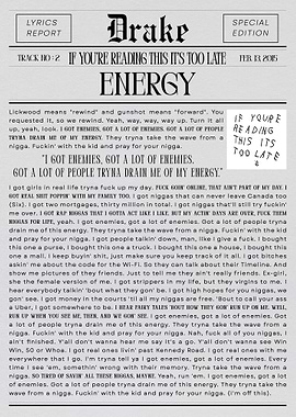 Drake Energy Lyrics Newspaper