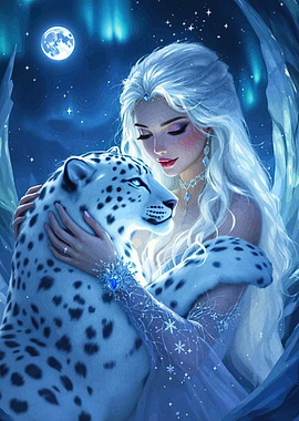 Woman Embracing Snow Leopard