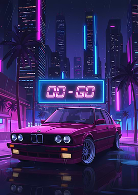 Retro Neon City Car