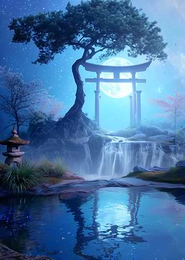 Enchanting Japanese Garden at Night