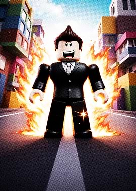 Roblox character in flames