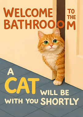 Funny Cat Bathroom Welcome Sign
