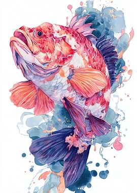 Watercolor Painting of a Red and White Fish