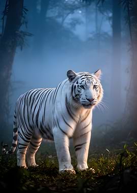 White Tiger in Misty Forest