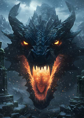 Dragon in a Snowy Mountain Landscape