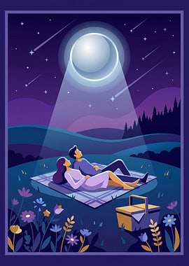 Couple stargazing under the moon
