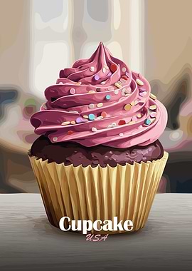 Pink Frosted Cupcake with Sprinkles
