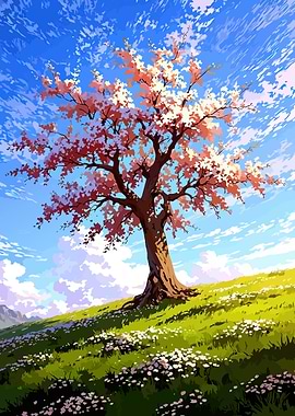 Cherry Blossom Tree on a Hill
