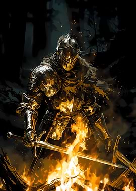 Knight by a Bonfire