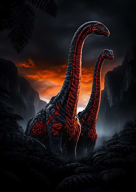 Two Dinosaurs in a Dark Forest