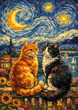 Cats in a Starry Night