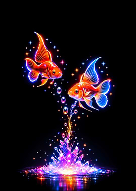 Neon Goldfish with Magical Splash