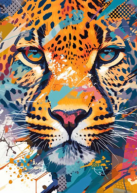 Vibrant Abstract Leopard Portrait