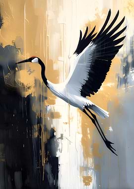 Crane in Flight Abstract Painting