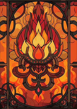 Stained Glass Fire Lotus Design