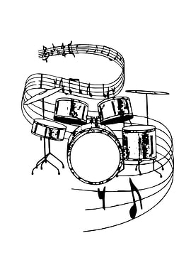 Drum Set with Musical Notes