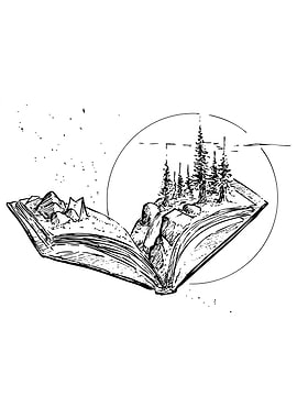 Open Book with Nature Scene