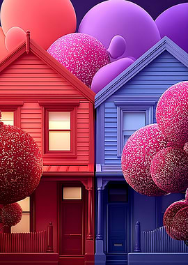 Surreal Houses with Giant Spheres