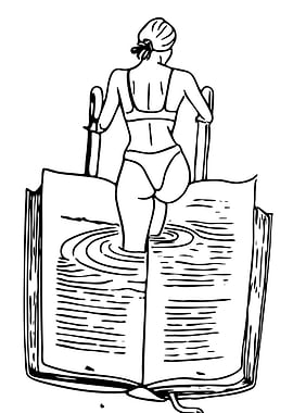 Woman entering water from a book